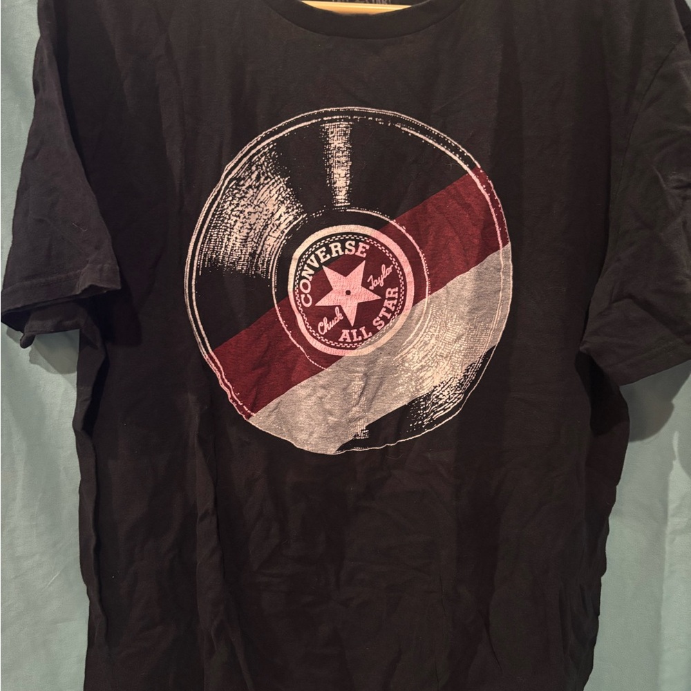 Converse Black Short Sleeve Tee with Red & White Record Graphic